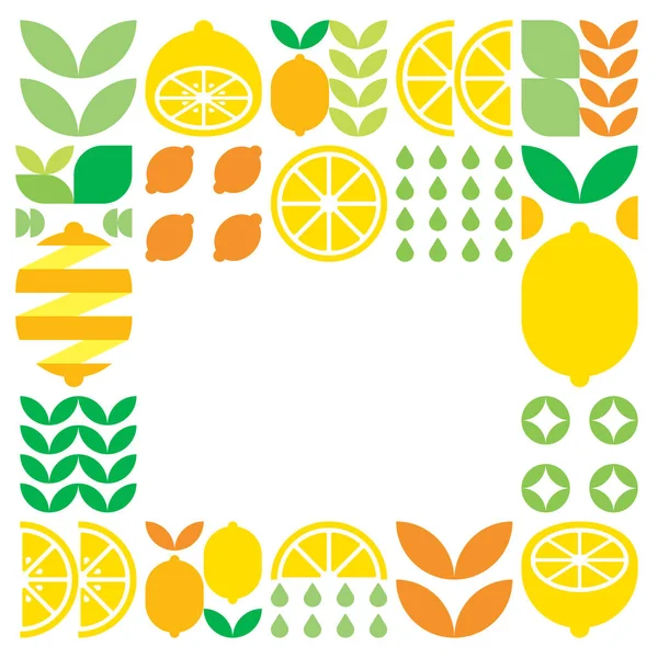 Minimalistisk Platt Vektor Ram Citron Frukt Ikon Symbol Enkel Geometrisk — Stock vektor