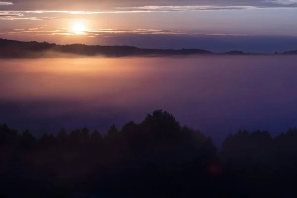 Mañana Brumosa Sobre Estepa Río Amanecer Niebla — Foto de Stock