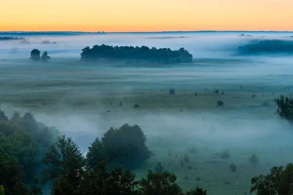 Nebliger Morgen Über Der Steppe Und Dem Fluss Morgendämmerung Nebel — Stockfoto
