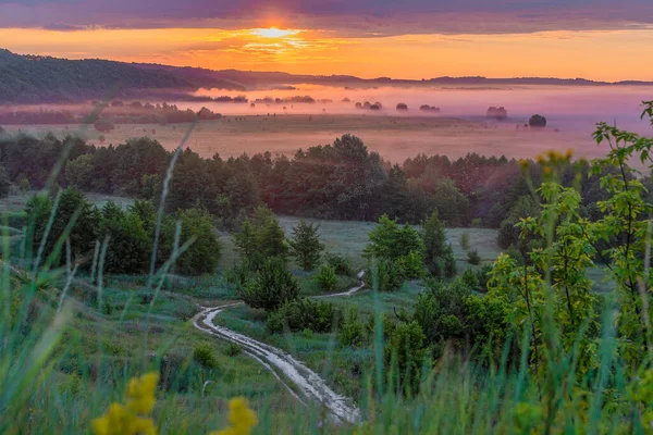 Morgen Morgengrauen Der Steppe Die Sonne Geht Über Den Hügeln — Stockfoto