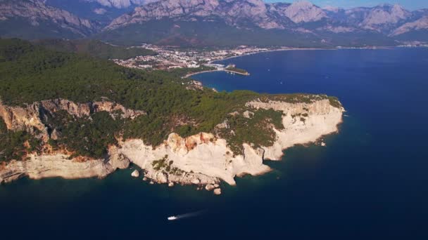 Luftaufnahmen Die Mittelmeerküste Der Küste Von Antalya Das Dorf Kemer — Stockvideo