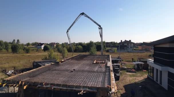 Construction House Site Pouring Ceiling Concrete Pump — Video Stock