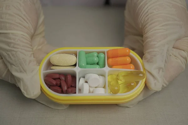 Medical: Picture of  the pill storage box for home use and medical equipment, close-up.