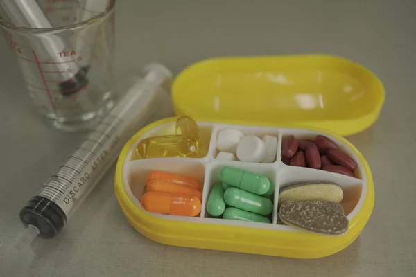 Medical: Picture of  the pill storage box for home use and medical equipment, close-up.