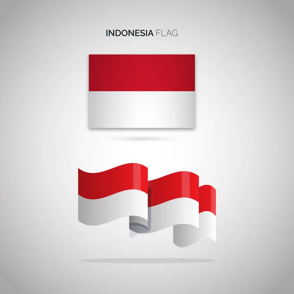 Coleção Ilustração Vetorial Bandeira Realista Conjunto Vetor Bandeira Indonésio —  Vetores de Stock