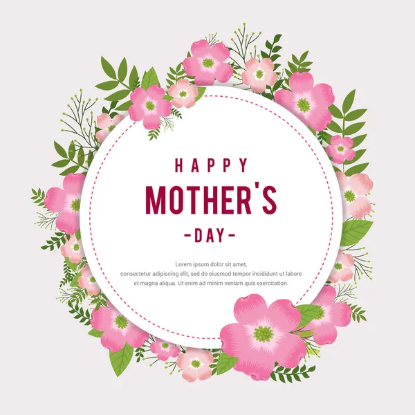 花と花の背景を持つ美しい幸せな母の日のデザイン — ストックベクタ