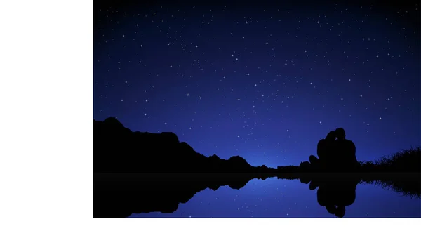 星夜背景矢量中的夫妻轮廓 — 图库矢量图片