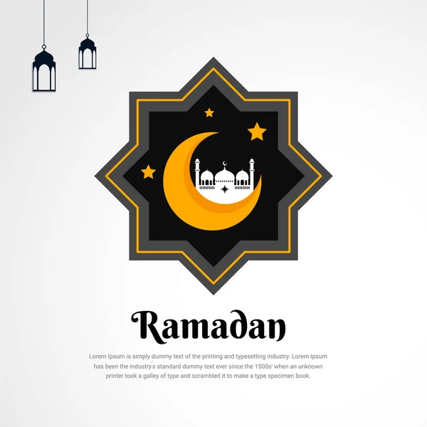 Modern Ramadan Kareem Background Mosque Crescent Moon Lantern Simple Clean — Stock Vector