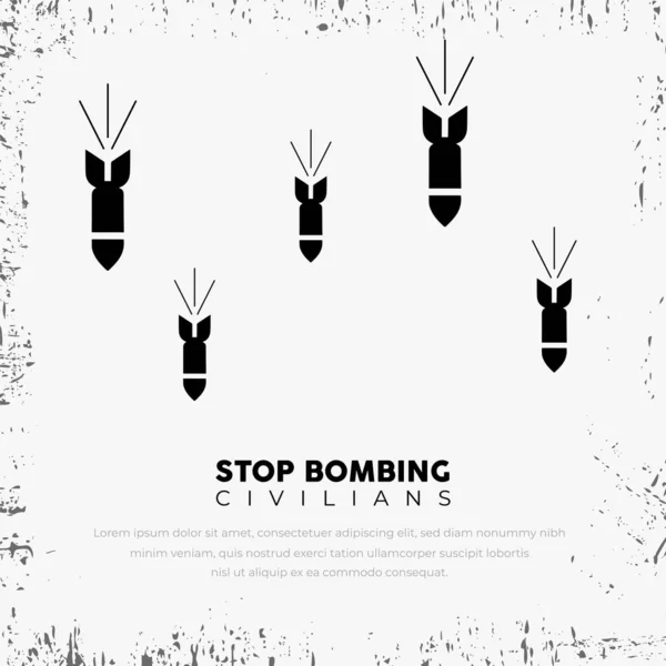 Dejen Bombardear Civiles Con Silueta Bomba Misiles Detener Los Diseños — Vector de stock