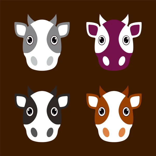 Coleção Vaca Desenho Animado Ícone Rosto Pacote Desenhos Animados Vaca — Vetor de Stock