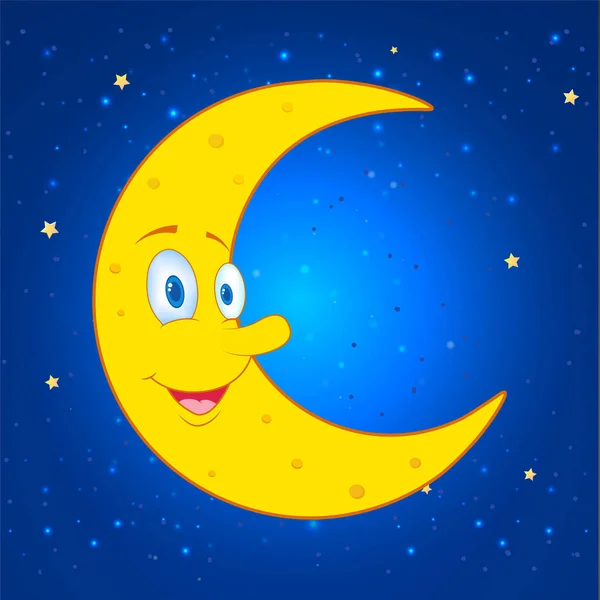 Happy Crescent Moon Cartoon Design Ikone Smile Halbmond Karikatur Isoliert — Stockvektor