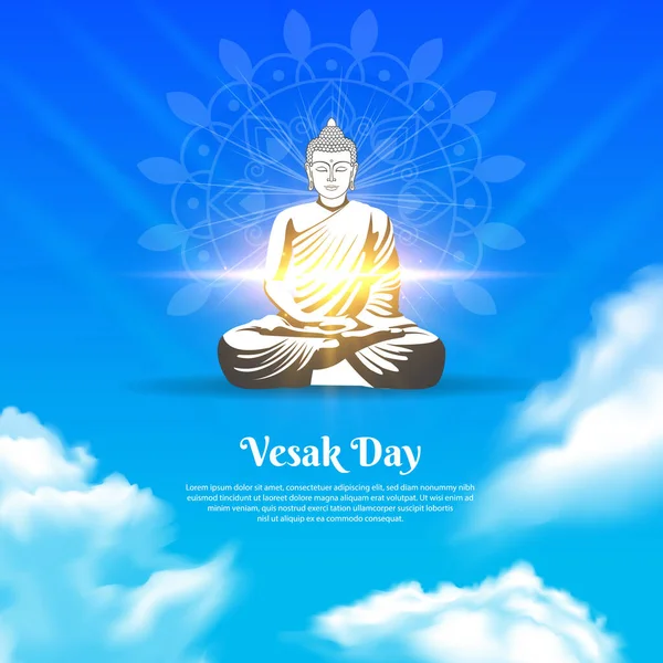 Kutlama Vesak Günü Arkaplanını Parlak Buda Silueti Mavi Gökyüzünde Lotus — Stok Vektör