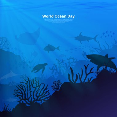 Celebrating world oceans day background. Deep sea background vector illustration clipart