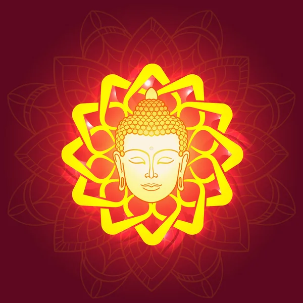 Shinny Lord Buddha Siluett Och Prydnad Vektor Lord Buddha Ansikte — Stock vektor