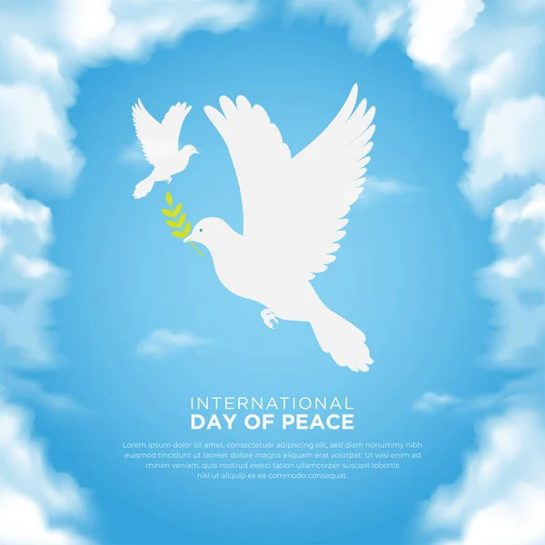 Celebración Día Internacional Paz Diseño Con Nubes Palomas Realistas Día — Vector de stock