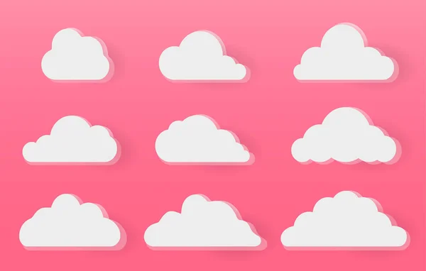 Συλλογή Από Λευκό Εικονίδιο Σύννεφο Στυλ Σύνολο Φόντου Νεφών — Διανυσματικό Αρχείο