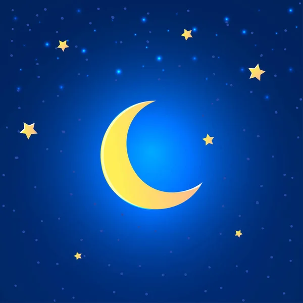 新月形月亮和蓝天上的星星 星夜背景 月牙矢量插画 — 图库矢量图片