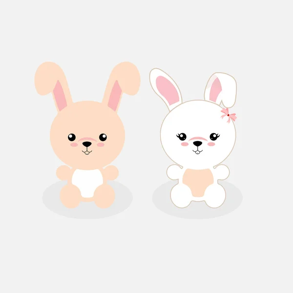 Flat Design Rabbit Cartoon Illustration Cute Couple Rabbit Cartoon Illustration — ストックベクタ