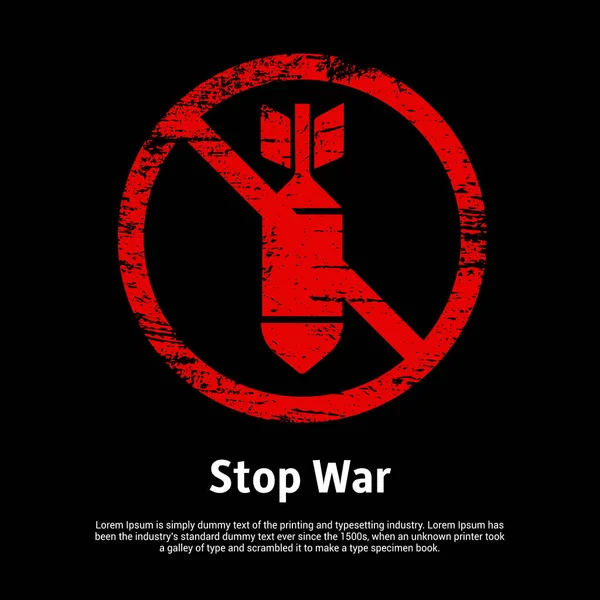 Stop Oorlogsontwerpen Met Raketbom Geïsoleerd Zwarte Achtergrond — Stockvector
