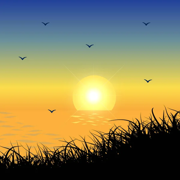 Illustration Vectorielle Abstraite Coucher Soleil Été Coucher Soleil Paysage Vecteur — Image vectorielle