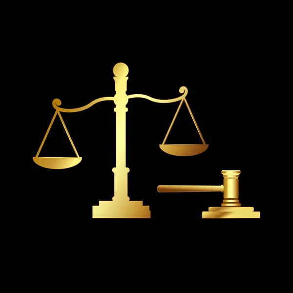 Золотий Юридичний Масштаб Ілюстрація Молотка Золотий Молоток Юридичний Масштаб Векторні — стоковий вектор