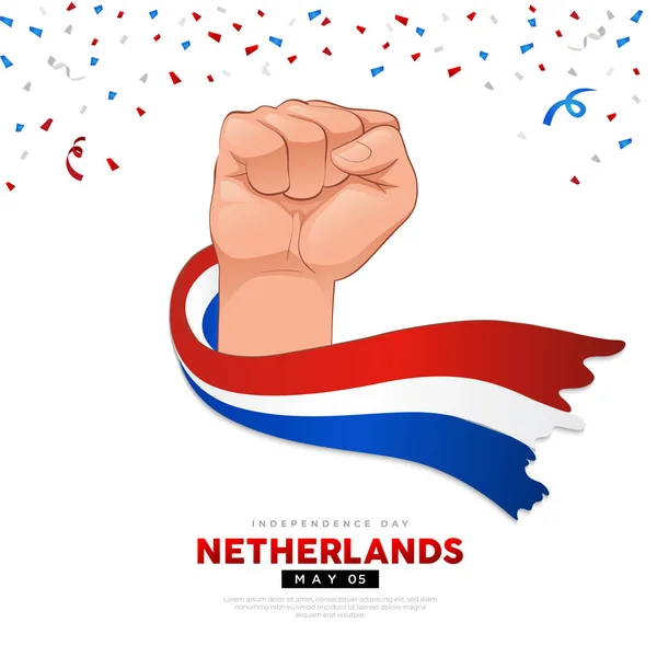 Celebración Holanda Independencia Día Fondo Con Mano Bandera — Vector de stock