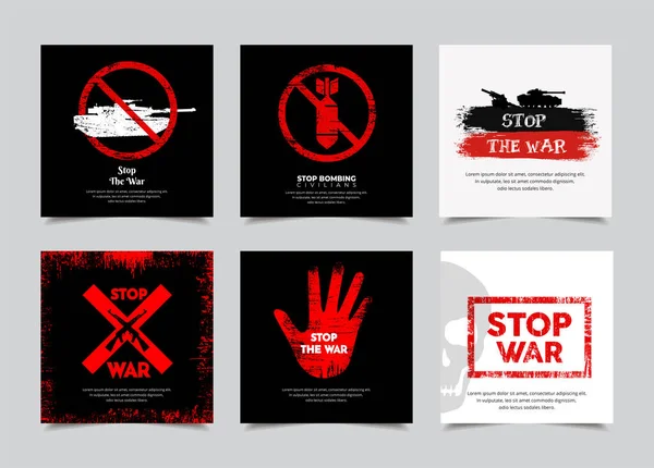 Colección Stop War Icono Diseño Con Silueta Tanque Bomba Armas — Vector de stock