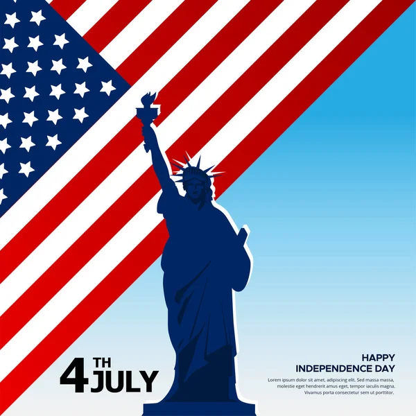 Celebrating America Independence Day Background Flag Landmark Statue 4Th July — Stock Vector