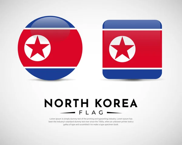現実的な北朝鮮の旗のアイコンベクトル 北朝鮮の旗の紋章ベクトルのセット — ストックベクタ
