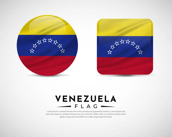 Vetor Ícone Bandeira Venezuela Realista Conjunto Bandeira Venezuela Emblema Vetor — Vetor de Stock