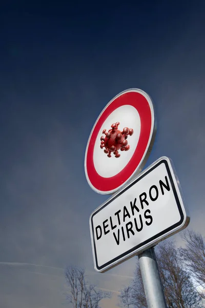Modell Des Coronavirus Mit Dem Wort Deltakron Als Symbol Für — Stockfoto