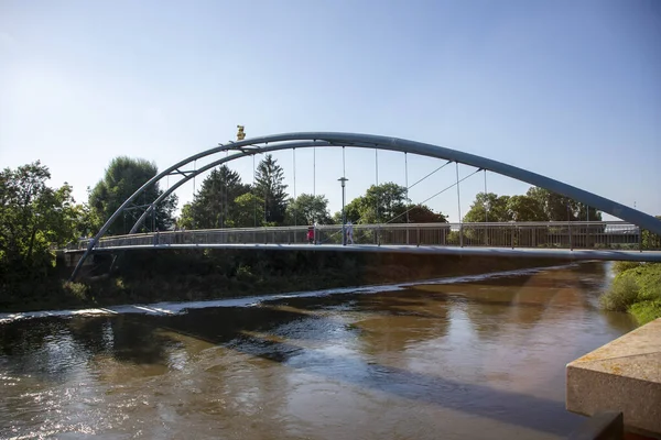 Hameln Baja Sajonia Alemania 2021 Puente Pedastriano Sobre Río Weser —  Fotos de Stock