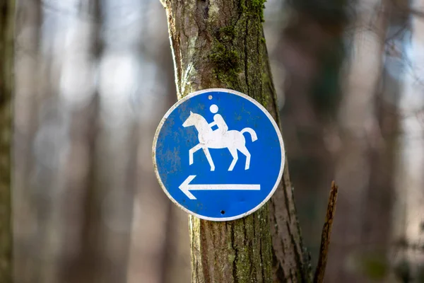 Znak Drogi Konia Lesie Aby Zaznaczyć Sposób Jaki Jeźdźcy Mogą — Zdjęcie stockowe