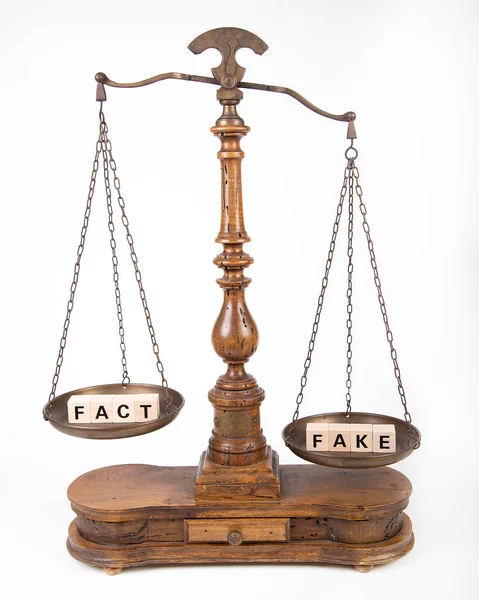 Scale Words Fact Fake Symbol Difference Both — Stock Photo, Image