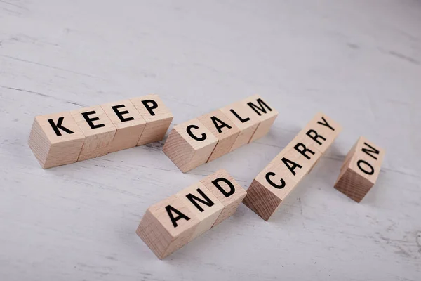 Wooden Blocks Building Word Keep Calm Carry — Foto Stock