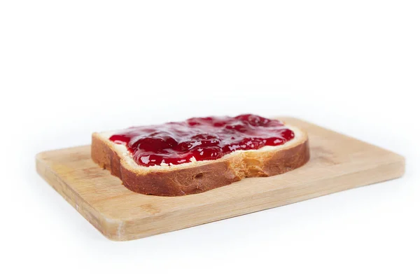 Piece White Bread Strawberry Jam Isolated White Background — Stock Photo, Image