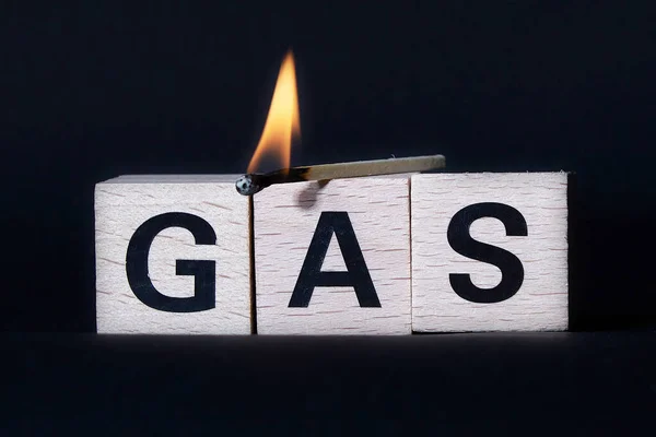 Wooden Blocks World Gas Flame Black Background — Stock fotografie