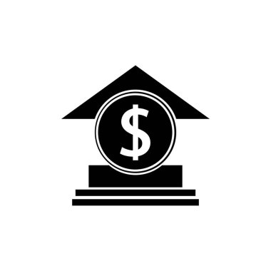 Banka binası ikon vektörü. Saray sembolü işareti. izole edilmiş siyah çizim