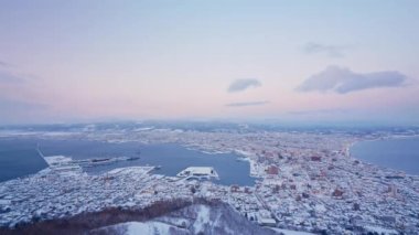 4K Zaman aşımı Japonya 'daki Hakodate Dağı' nın güzel manzarası