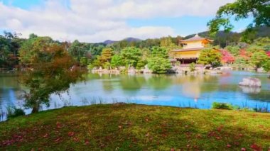 Kyoto, Japonya 'daki Kinkakuji Tapınağı Altın Çadırı ile Renkli Sonbahar.