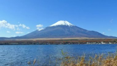 Japonya 'daki Fuji Dağı ile renkli sonbahar manzarası