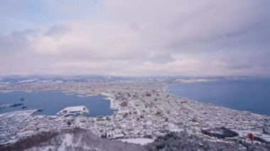 4K Zaman aşımı Japonya 'daki Hakodate Dağı' nın güzel manzarası