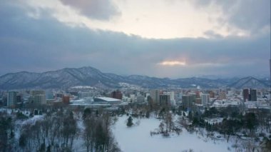 4K Zaman aşımı Japonya 'daki Hakodate Dağı' nın güzel manzarası