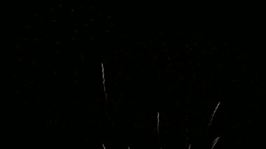 Kasvetli gece gökyüzünde parlayan 4k 'lık altın havai fişek videosu