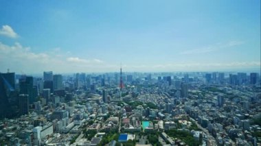Tokyo 'da zaman aşımı manzarası, Japonya' da Tokyo Kulesi.