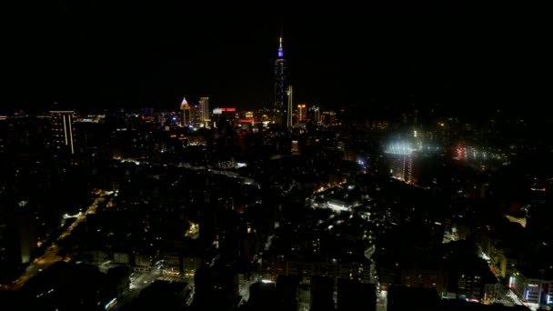 Воздушные Съемки Современного Азиатского Города Тайбэй Тайвань Ночью — стоковое видео