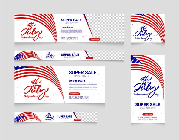 US independence day celebration web ads banner template set white color