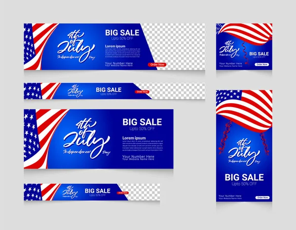 4th of July celebration web banner template set