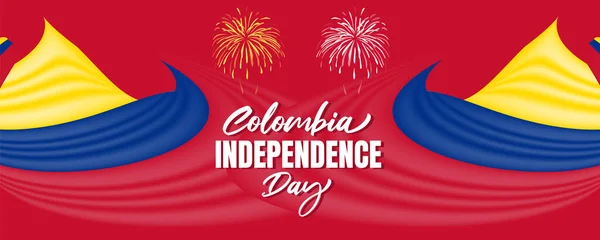 Colombia independence day with colorful ribbon and blue color background design