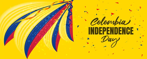 Colombia independence day with colorful ribbon and blue color background design